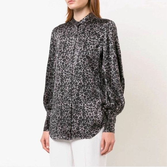 Equipment Tops - Equipment "Boleyn" Grey Leopard Silk Blouse, size Small.